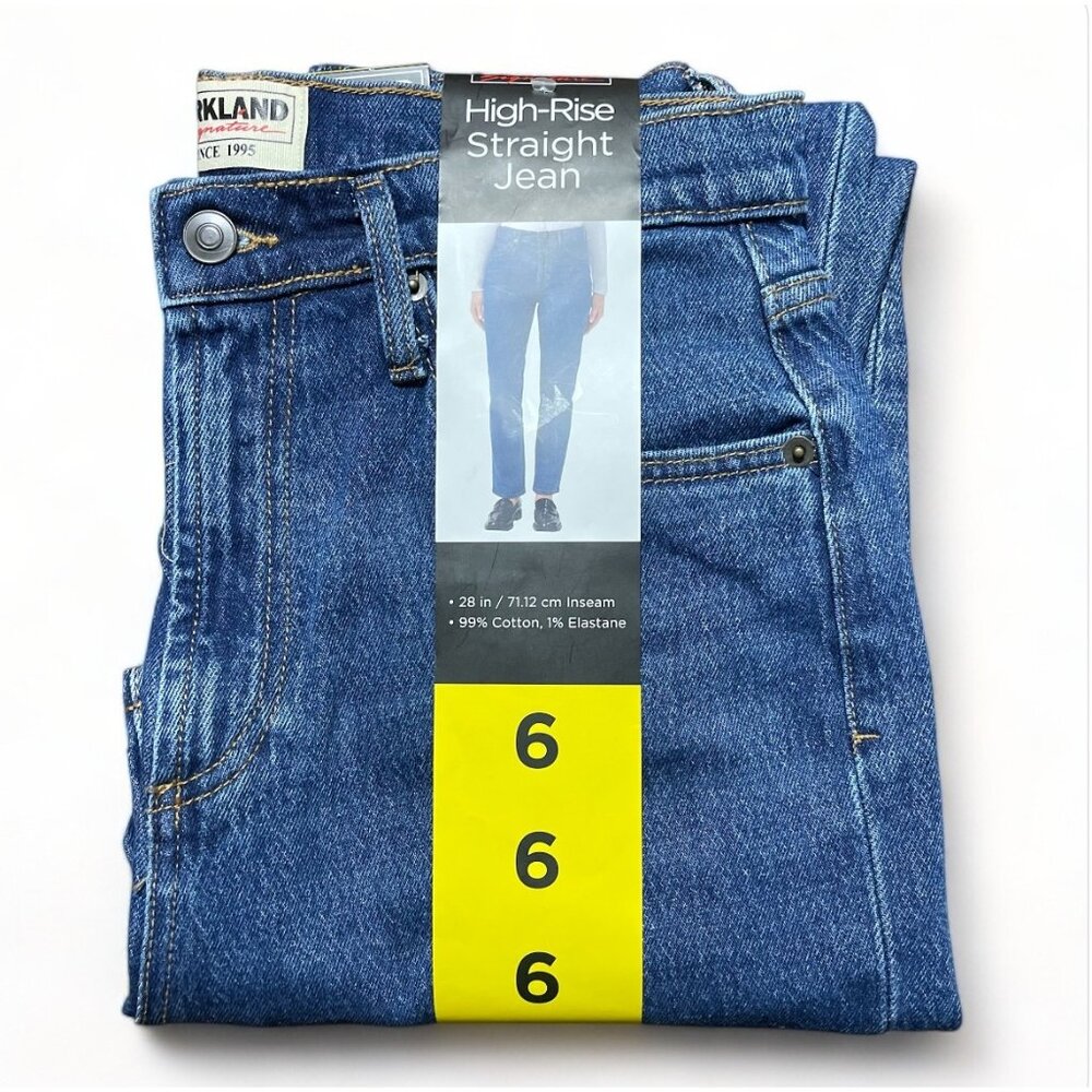 Kirkland Signature Women's High-Rise Straight Leg Jean,  (Blue, 6x28), New - Picture 3 of 4